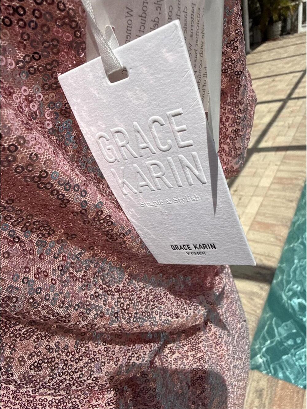 NWT Grace Karin Pink Sequin Ruched Cocktail Prom HOCO Special Occasion Dress M - Picture 3 of 9